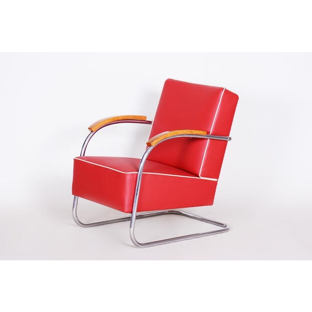 Bauhaus Armchair in Chrome and Leather attributed to Mücke-Melder, Czech, 1930s For Sale - Image 11 of 11
