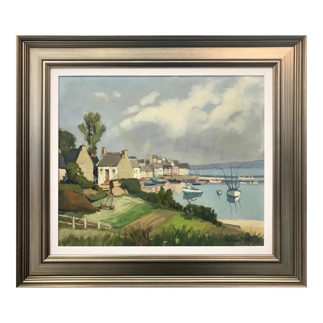 Vintage 1950's Oil Painting - Brittany Coastal France by Modern French Impressionist Landscape Artist, Circa 1950 For Sale