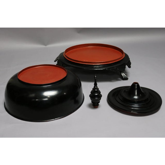 Asian Antique Lacquered Bamboo Offering Tray With Lid For Sale - Image 3 of 5