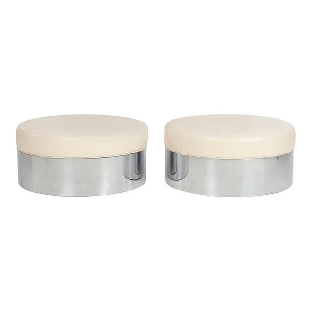 1970s Pair of Pace Style Oversized Architectural Poufs For Sale