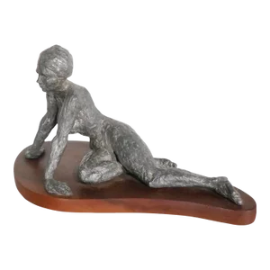 Nude Study in Sculpted Lead by Thomas Schottman Dated 1971