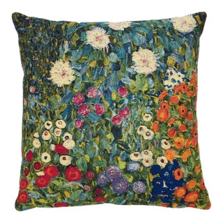Klimt Flowers I Tapestry Cushion With Feather Filler - 46x46cm (18"x18") For Sale