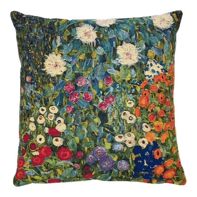 Klimt Flowers I Tapestry Cushion With Feather Filler - 46x46cm (18"x18") For Sale