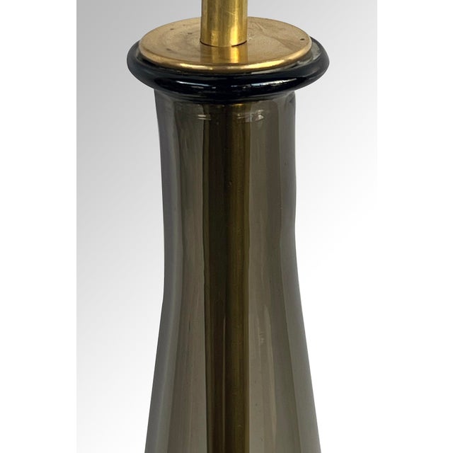 Empoli 1950s Italian Smoked Empoli Attributed Glass Decanter Lamp For Sale - Image 4 of 5