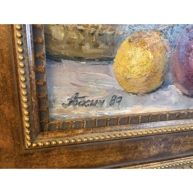 Textile Ananiy Basin "Oklahoma Still Life" (Full Basket) 1989 Signed Russian Oil Painting, Framed For Sale - Image 7 of 7