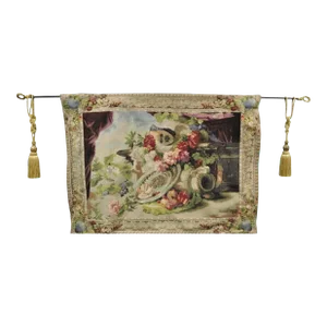 Jacquard Woven French Wall Tapestry Still Life Flowers & Mandolin by J&d