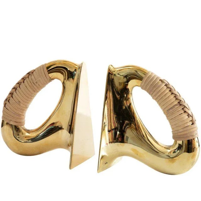 Metal Mid-Century Modern Carl Auböck Model #3530 'Flatiron' Brass and Cane Bookends - a Pair For Sale - Image 7 of 7