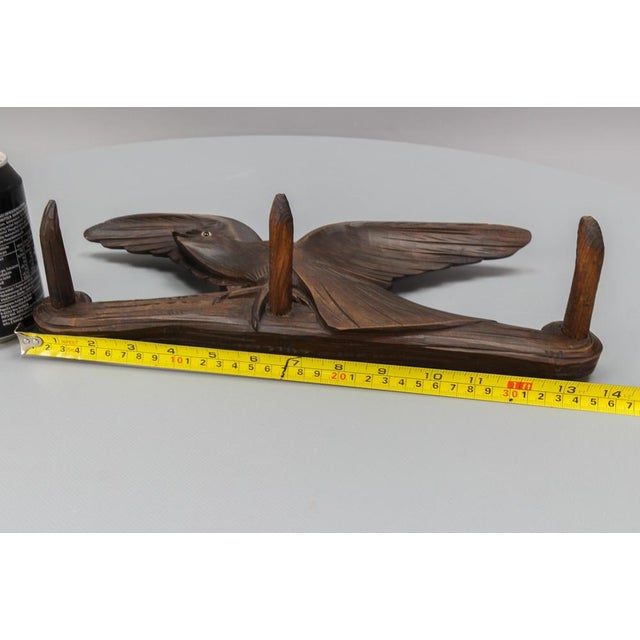 Antique Hand-Carved Hat Rack with Bird and Three Wooden Hooks, Germany, 1920s For Sale - Image 13 of 18