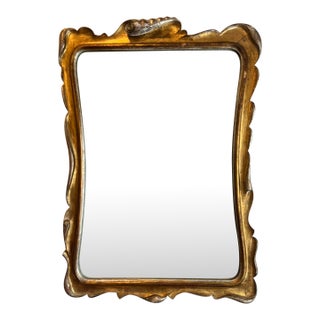Mid-Century Italian Silver & Gold Gilt Carved Wood Mirror With Sculptural Drapery Motif For Sale