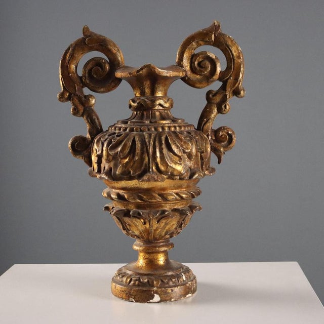 Goldenrod Italian Baroque Vase in Carved Gilded Wood For Sale - Image 8 of 8