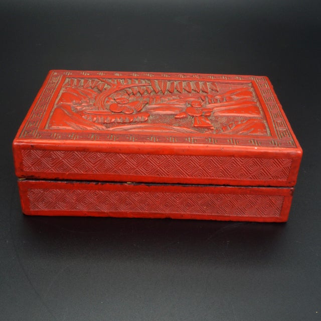 Late 19th Century Chinese Rectangular Cinnabar Lacquer Box 19th Century For Sale - Image 5 of 18