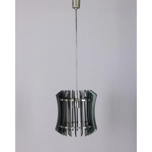 Mid-Century Modern Vintage Metal and Smoke Glass Pendant by Veca, 1960s For Sale - Image 3 of 12