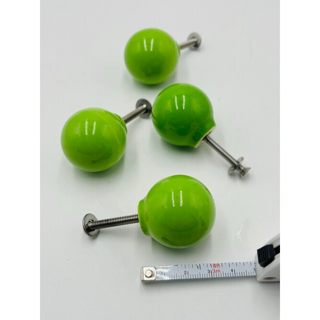 Mid-Century Modern Vintage Mid Century Modern Ceramic Lime Green Knob Hardware Set - Set of 4 For Sale - Image 3 of 3