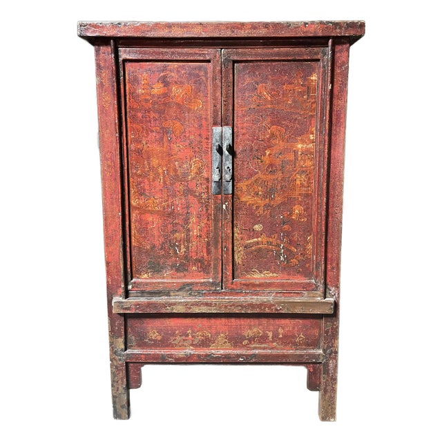 Vintage Rustic Chinese Painted Cabinet For Sale