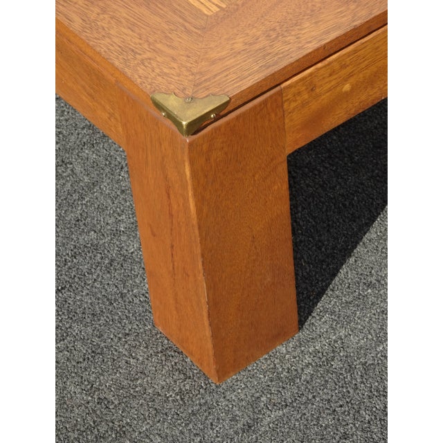 Vintage Monterey Style Oak Footstool Bench W Brass Corners For Sale - Image 9 of 12