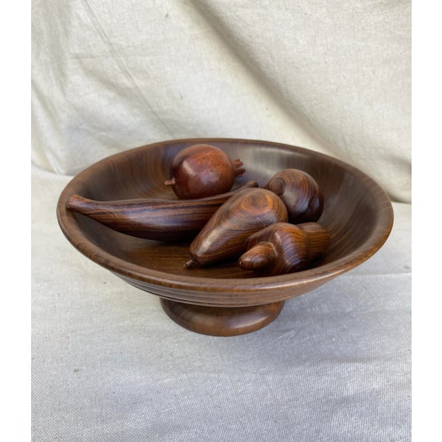 Vintage Wood Fruit Bowl with Wood Fruit - 6 Pieces For Sale - Image 4 of 5