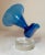 Vintage 1969 Unique Hand Blown Gest Art Studio Blue Glass Sculpture Vase Trumpet For Sale - Image 10 of 14