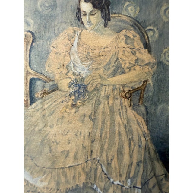 Victorian Antique 1917 Victorian Original Lady Woman With Flowers Watercolor Painting Art For Sale - Image 3 of 10