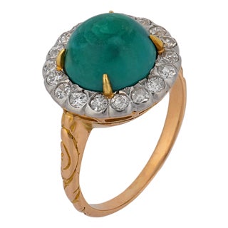 1910s Edwardian Turquoise Diamond Two Tone Cluster Ring, Size 8 For Sale
