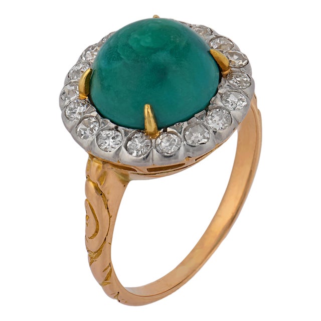 1910s Edwardian Turquoise Diamond Two Tone Cluster Ring, Size 8 For Sale