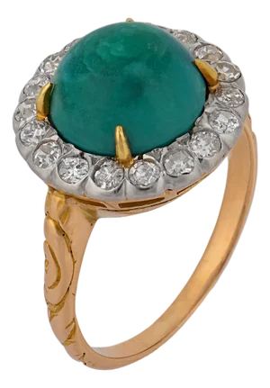 1910s Edwardian Turquoise Diamond Two Tone Cluster Ring, Size 8