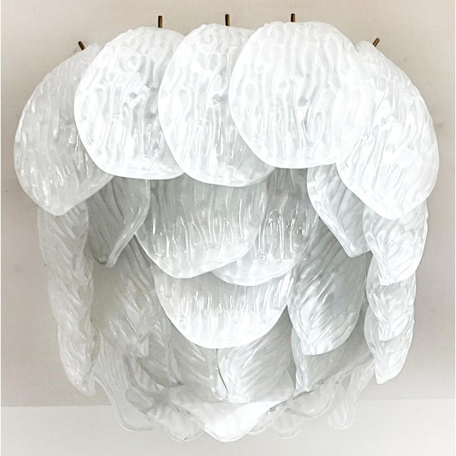Murano Ceiling Lamp in Frosted Carved Glass Leaves, 1980s For Sale - Image 16 of 17