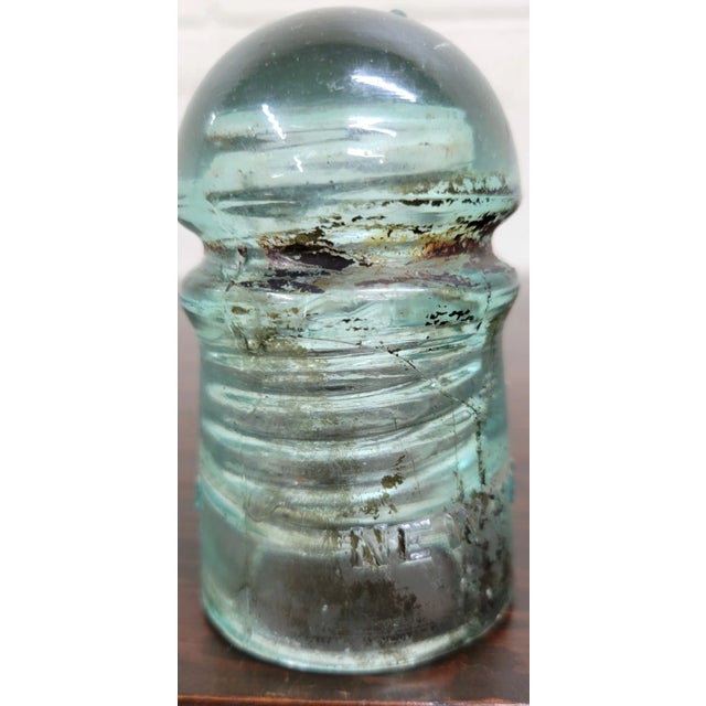 Vintage Light Teal Aqua Brookfield New York Glass Insulator For Sale - Image 4 of 10