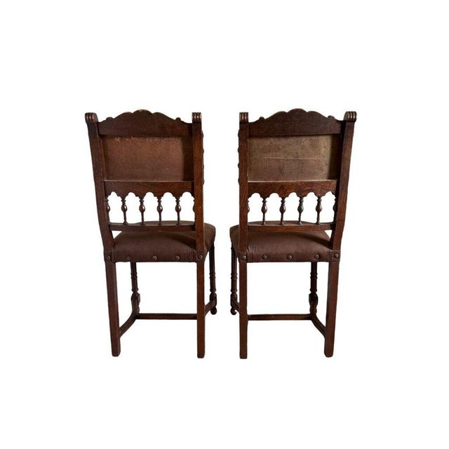 Antique 19th Century French Henry II Style Walnut Dining/Side/Accent Chairs With Suede Upholstery - Set of 2 For Sale In Miami - Image 6 of 11