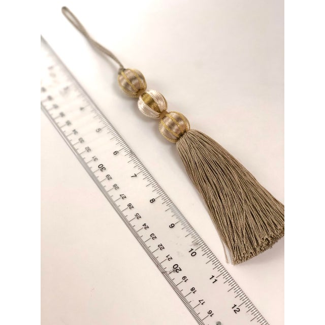 Pair of Beaded Satin Key Tassels in Natural Mineral Colors- H 7.5 Inches For Sale - Image 9 of 15