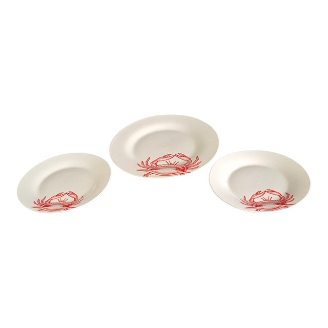 Late 20th Century Coastal Sea Life Red Crab Porcelain Serving Dishes - 3pcs For Sale
