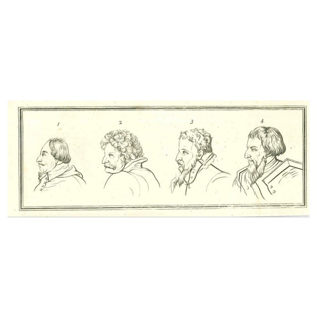 Thomas Holloway, Heads of Men, Original Etching, 1810 For Sale