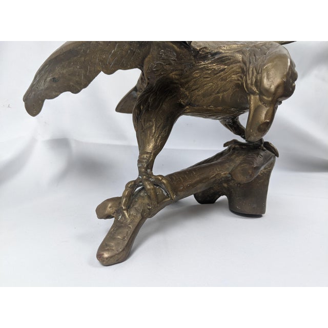 American Vintage Solid Brass Eagle Sculpture on Branch Pedestal Base, 19" Wingspan For Sale - Image 3 of 14