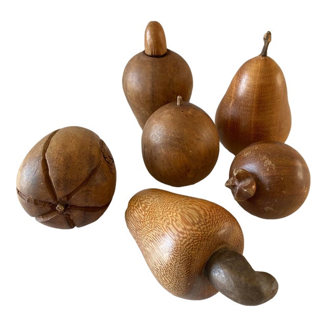 Vintage Carved Wood Fruit Collection - 6 Pieces For Sale