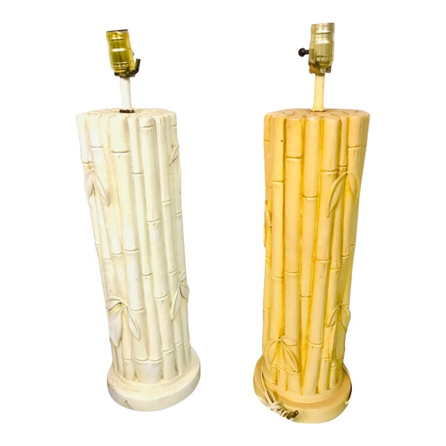 1970s Mid-Century Ceramic Faux Bamboo Lamps - a Pair For Sale