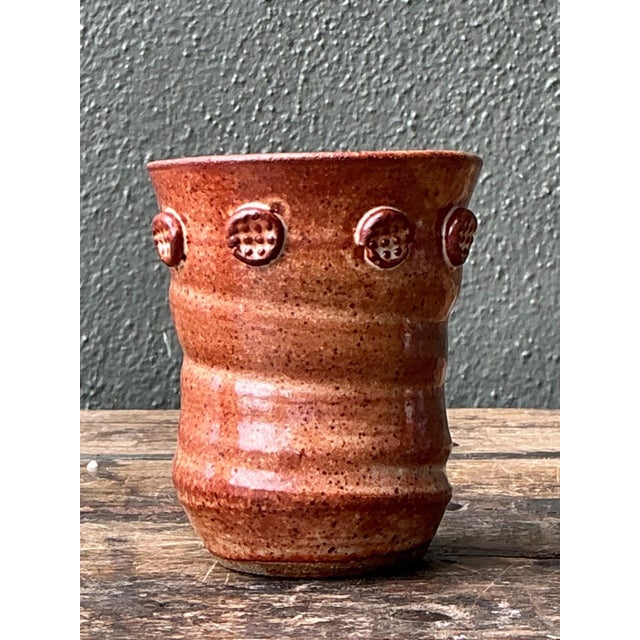 Vintage Studio Pottery Textured Ceramic Vase For Sale - Image 12 of 16