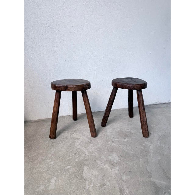 Wood Oak Tripod Stools, 1950s, Set of 2 For Sale - Image 7 of 18