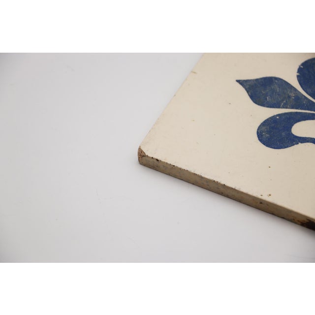 1900s Fleur De Lis Blue & White Large Tile, Portuguese For Sale - Image 10 of 12