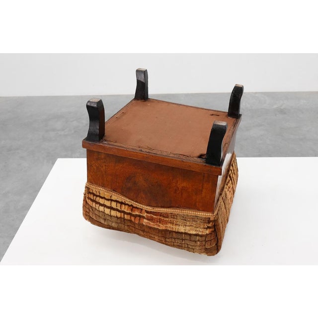 Art Deco Walnut Ottoman with Velvet Upholstery, Italy, 1920s For Sale - Image 6 of 13
