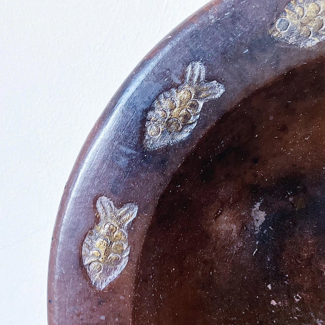 MId-Century Hand Turned African Plate With Carved Fish Design in Gold Finish For Sale - Image 4 of 5