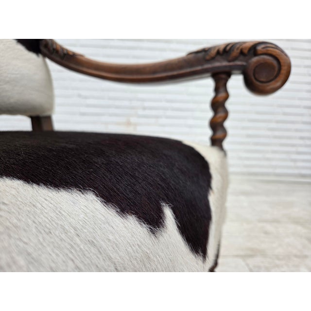 Danish Highback Armchair in Cowhide and Oak Wood, 1950s For Sale - Image 6 of 18