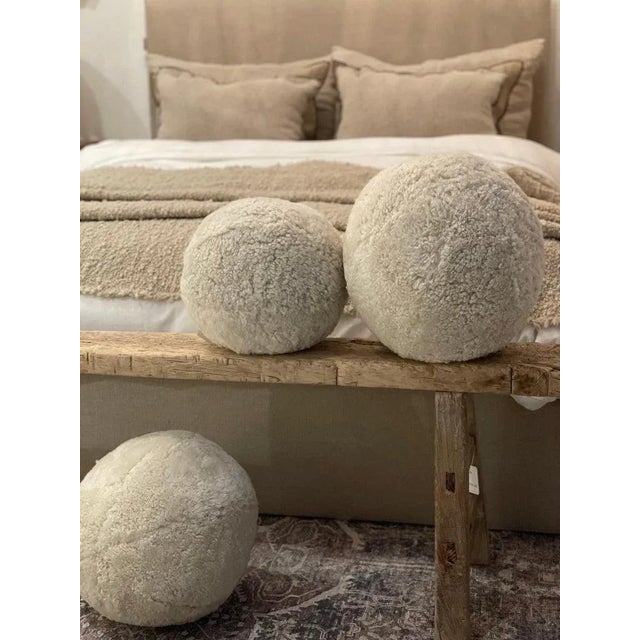 Not Yet Made - Made To Order Large Round Sherpa Sphere Accent Pillow in Pearl Natural For Sale - Image 5 of 8