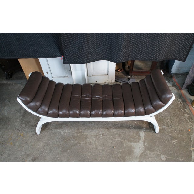 Century Furniture 1980s Attribtued to Jay Spectre for Century Furniture Brown Leather White Bentwood "Eclipse" Bench For Sale - Image 4 of 10