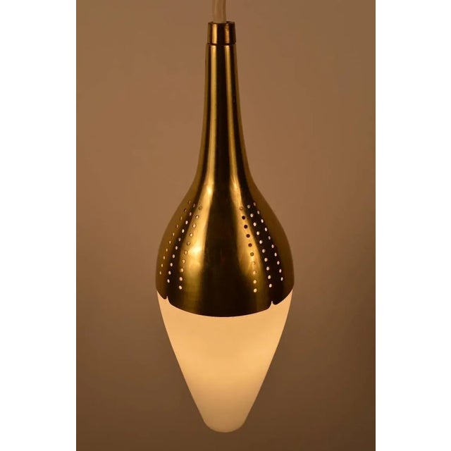Mid-Century Modern Brass and Glass Pendant For Sale - Image 3 of 9
