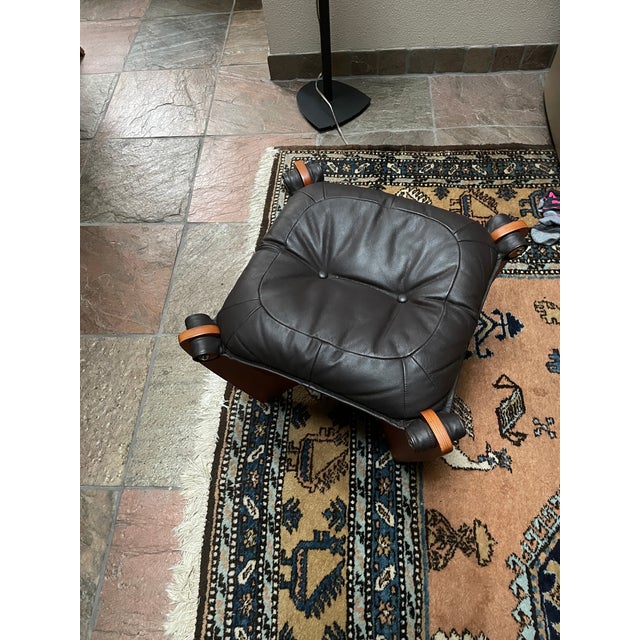 Teak and Leather Bucket Chair With Ottoman (Img Luna High Back) For Sale In Seattle - Image 6 of 7