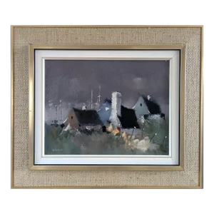 Mid-Century Modern 'As Dusk Sets' Original Swedish Semi-Abstract Landscape Oil Painting, Framed