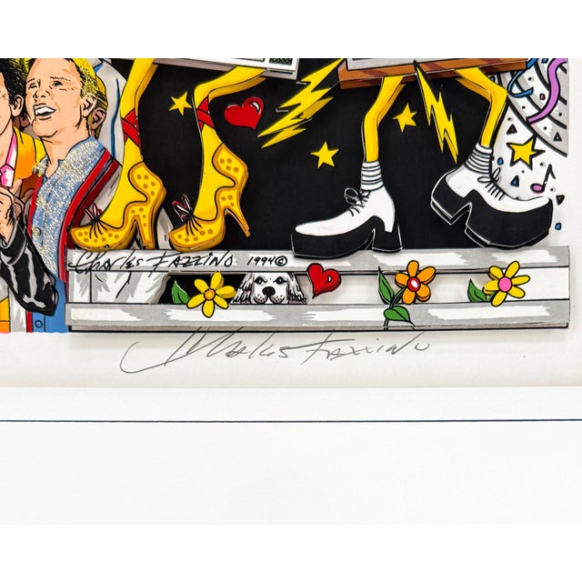 Contemporary Charles Fazzino, Remembering the 70's, Rare Hand Signed 3d Mixed Media, 36 X 42 In. Framed, 1994 For Sale - Image 3 of 5