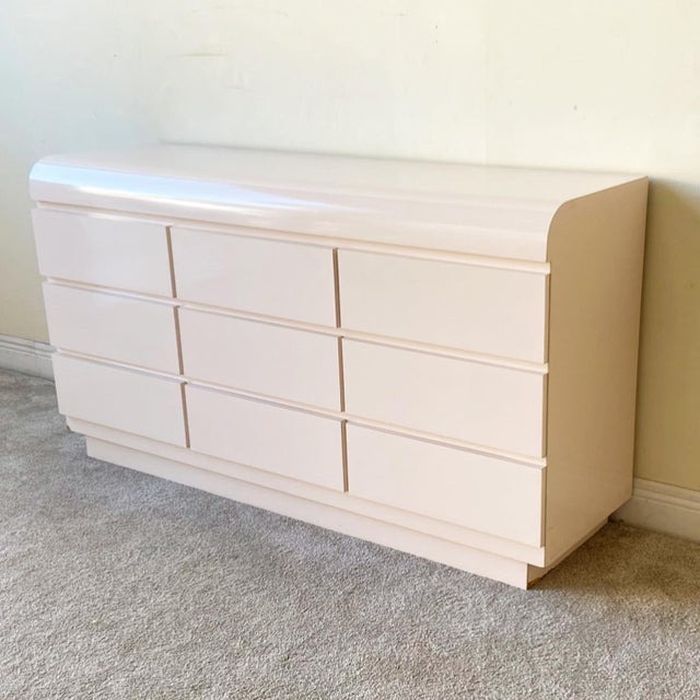 Postmodern Light Pink Lacquer Laminate Waterfall Dresser 9 Drawers Chairish