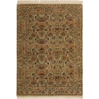 1980s Shabby Chic Heritage Lt. Green/Rust Wool Rug - 4'0 X 6'1 For Sale