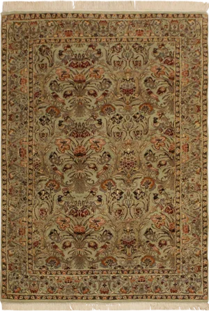 1980s Shabby Chic Heritage Lt. Green/Rust Wool Rug - 4'0 X 6'1