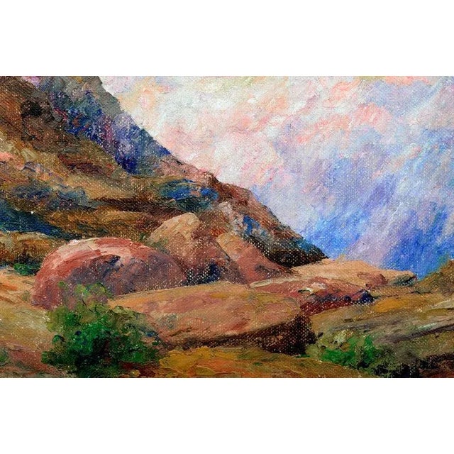 Textile Cyrus Bates Currier Distant Canyon Landscape Painting Circa 1925 For Sale - Image 7 of 8
